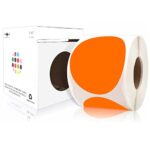 PARLAIM 3 Inch Round Permanent Color-Code Dot Stickers, 500 Color Coding Circle Labels per Roll, 3″ Dispenser Box for Inventory, Orange