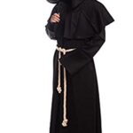 Friar Medieval Hooded Monk Renaissance Priest Robe Costume Cosplay Black