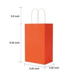 Oikss 100 Pack 5.25×3.25×8.25 inch Small Kraft Bags with Handles Bulk, Paper Bags Birthday Wedding Party Favors Grocery Retail Shopping Business Goody Craft Gift Bags Cub Sacks, Orange 100PCS Count
