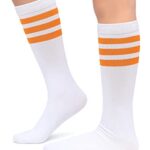 Henwarry Kids Toddler Soccer Socks Classical Stripes Cotton Soft Over the Calf Tube Socks for Boys Girls (A13-Orange/White)