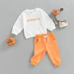 TheFound 0-5T Baby Boys Halloween Outfit Set Infant Newborn Girls Pullover Sweatshirts Cotton Pant Casual Clothes (Orange, 12-18 Months)
