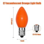 SUNSGNE C7 Halloween Orange Incandescent Night Light Bulbs, 25 Pack C7 Ceramic Replacement Bulbs for Outdoor String Lights, E12 Candelabra Base, 5 Watt, Ceramic Orange