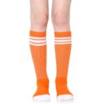 juDanzy 2 Pack Knee High Striped Sporty Tube Socks for Boys and Girls (Orange, 4-6 years)