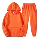 2023 Unisex 2 PC Sweatsuit Set Men Women Oversized Long Sleeve Hoodie Pullover Sweatshirt Tracksuit Jogger (5-Orange, M)