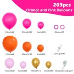 FOTIOMRG 203pcs Pink Orange Balloon Garland Arch Kit, Hot Pink Orange Metallic Gold Latex Balloons for Summer Tropical Engagement Bridal Shower Bachelorette Birthday Party Balloons Decorations