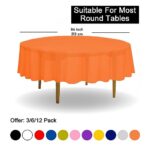 D&Z 12 Pack Round Plastic Tablecloth Disposable 84″ Heavy Duty Table Covers for Indoor Outdoor Party Birthday Wedding Picnic Banquet (Orange)
