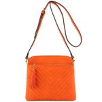 FashionPuzzle Chevron Quilted Medium Crossbody Bag with Tassel Accent (Orange)