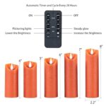 relslimm Flameless Candles with Remote, Water Wave Effect LED Flameless Pillar Candles with Timer,Set of 5,Orange