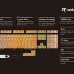 Ranked Pudding PBT Keycaps | 112 Double Shot Translucent ANSI US & ISO Layout | OEM Profile for RGB Mechanical Gaming Keyboard (Orange)
