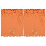 Simhomsen Embroidered Maple Leaves Kitchen Window Curtain Swag and Tiers Set for Fall, Autumn and Thanksgiving (Orange)