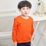 AIWUHE Baby Boys Girls Solid Pullovers Sweatshirt Long Sleeve T-Shirt Children’s Cotton Crewneck Thin Tops 1-8 Years Blouse Orange 110
