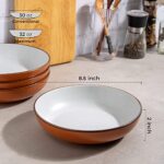 AmorArc 8.5” Stoneware Pasta Bowls, 32oz Large Speckled Bowls Set of 4 for Kitchen, Wide Bowls for Pasta,Salad,Oatmeal, Microwave&Dishwasher Safe, Matte Orange