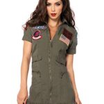 Leg Avenue womens Top Gun Flight Dress With Interchangeable Name Badges Â– Sexy Maverick Pilot Halloween fo Adult Sized Costumes, Khaki/Green, Medium US