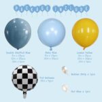 134Pcs Blue Balloon Arch Garland Kit,Dusty Baby Blue and Yellow Checkered Balloons for Race Car Truck Two Fast Hot Wheels Boy’s Birthday Party Supplies Decorations Baby Shower Gender Reveal
