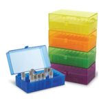 Heathrow Scientific 50 Well Microtube Storage Box with Snap Clasp, Fits 1.5/2.0mL Tubes and Vials, Polypropylene, Assorted Colors (Blue, Green, Purple, Yellow, Orange), Pack of 5
