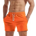 AIMPACT Mens Gym Sweat Shorts 5 inch Athletic Workout Shorts with Pockets (Orange M)