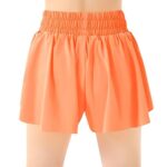 Girls Flowy Shorts Butterfly Shorts with Pocket 2-in-1 Athletic Shorts Running Shorts for Girls Kids Active Workout Sports(Neon Orange,Small)