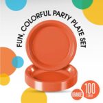 Exquisite Plastic Dessert/Salad Plates – Solid Color Disposable Plates – 100 Count (10 Inch., Orange)