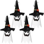 Arperles Halloween Decorations Outdoor Halloween Decor Hanging Outdoor String Lights Glowing Ghost Witch Hat Halloween Decorations Indoor Ornaments Halloween Lights for Home Tree Garden Yard (4Pcs)