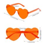 Fengek 6 Pcs Heart Shape Sunglasses Frameless Transparent Glasses Party Favors for Girls, Women, Orange