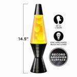 Lava Original Lamp 14.5” Vinyl Record Grooved Base – Yellow Wax and Orange Liquid – Home Décor Motion Lamp – 2017