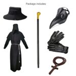 Nicexx womens Plague Doctor Mask Costumes Sets 6 in 1 Halloween Beak Dr s Outfit, Dark Black, Large