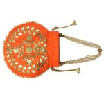 Ekavya Potli Bag for Women Jewelry Coin Pouch Gotta Patti Work Batwa Wedding Gifts Pearls Handle Clutch Drawstring Purse (H*L;- 23 * 24 Inch Orange)