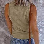 MEROKEETY Women’s Summer Casual Tank Tops Sleeveless V Neck Button Slim Shirts Tees Khaki