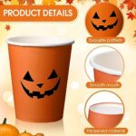Lallisa 100 Pcs Halloween Disposable Cups 9 oz Paper Cups Orange Pumpkin Coffee Cups Drinking Cups for Coffee, Water, Juice, Hot and Cold Drinks, Halloween Party Supplies