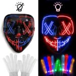 Halloween Mask Skeleton Gloves Set, Halloween Costumes ?Gifts for Men Women Boys Girls, 3 Modes Light Up Scary LED Mask with LED Glow Gloves, Halloween Decorations Scary Scream Anonymous Mask
