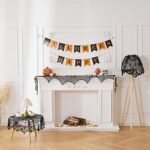 7 Pack Halloween Decorations Indoor Set- Halloween Fireplace Mantel Scarf&Spider Table Runners&Round Tablecloth&Halloween Banner&Cobweb Lampshade&Coasters&3D Bat Sticker for Halloween Party Decors (F)