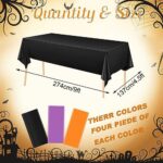 12 Pack Plastic Tablecloths, 54 x 108 Inch Disposable Black Orange Purple Rectangle Table Covers Waterproof Party Table Cloths for Thanksgiving Halloween Indoor or Outdoor Events Party Decor Supplies