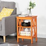 VECELO End Side Table with Storage Shelf Living Room,Bedroom Furniture, Orange, Nightstand with Shelves
