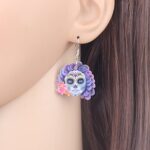 NEWEI Cute Halloween Sugar Skull Earrings Dangle Acrylic Skull Decor Gifts for Women Girls Festival Charms (Orange)