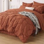 Bedsure Queen Comforter Set – Bed in a Bag Queen 7 Pieces, Pintuck Bedding Sets Burnt Orange Bed Set with Comforter, Sheets, Pillowcases & Shams