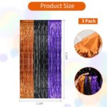 TONIFUL 3Pcs Orange Purple Black Metallic Tinsel Foil Fringe Curtains,3.28ft x 6.56ft Halloween Photo Booth Backdrop Streamer,Photo Booth Props,for Halloween Party Door Wall Curtains Wedding Birthday