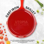 Utopia Kitchen – Saute Fry Pan – Pre-Seasoned Cast Iron Skillet Set 3-Piece – Nonstick Frying pan – 6 Inch, 8 Inch and 10 Inch Cast Iron Set (Red)