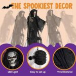 JOYIN 2 Packs Light Up Halloween Hanging Ghosts with Lighted Eyes, 3ft Swinging Skeleton Ghosts Outdoor Decoration, Black White Flying Ghosts for Yard Patio Lawn Garden Party Décor