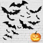 64Pcs 3D bat Stickers, Halloween Party Scary bat murals DIY Home Window Decoration, Removable bat Stickers for Indoor and Outdoor Halloween Wall Decorations