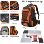 BOVIP 40L Hiking Backpack Waterproof Lightweight Daypack Travel Sports Camping Backpack for Men Women Orange
