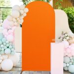 Orange Arch Backdrop Cover 6.6FT Spandex Wedding Arch Cover Chiara Arch Covers 2-Sided Round Top Arch Frame Cover Stretchy Arch Wall Backdrop for Wedding Ceremony Birthday Arch Cover Stand Backdrop