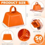 Lukmaa 50 Pack Metal Cowbells Bulk 3 x 2.4 x 3 Inch Cow Bells with Handle Novelty Noise Maker for Sporting Events Cheering Team Spirit Weddings Graduation Baseball Football Game Party (Orange)