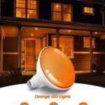 Orange Flood Light Bulbs Outdoor 2 Pack, Par38 LED Orange Light Bulbs Not-dimmable15W(100W Equivalent) E26 Orange Light Bulb Halloween Christmas Decorations Light Bulbs for Porch Home Holiday Lighting