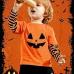 Toddler Boy Girl Cotton Pumpkin Clothes Stripe Long Sleeve Jack O’ Lantern Tshirt Kids Halloween Outfits Shirt Tops Pumpkin Face Orange 2T