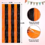 Orange Black Tinsel Foil Fringe Curtains, 2 Pack 3.3×8.3 Feet Streamer Backdrop Curtains for Birthday Party Decorations, Halloween Decor, Foil Curtain Backdrop for Bachelorette Party