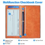 CASMONAL Vegan Leather Checkbook Cover For Men & Women Checkbook Holder Wallet RFID Blocking(Orange)