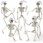 TECKMICO 5-Pack Skeleton Halloween Decorations,16″ Full Body Posable Joints Skeletons for Halloween Decorations Outdoor/Indoor,Haunted House Spooky Scene,Graveyard Halloween Decor