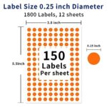 Yeachlaing 0.25 Inch Round Permanent Adhesive Color-Code Dot Stickers,Orange,Pack of 1800