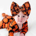 YanJie Halloween Baby Girls Headbands 7 inches Pumpkin Printed Newborn Bows Wide Headwraps Stretch Hair Bows Baby Headband Hair Accessories for Infant Toddler