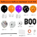 RUBFAC 123PCS Halloween Balloon Garland Arch Kit with Halloween Spider Web, BOO Foil Balloons, Spider Balloons, Black Orange Purple Confetti Balloons with Eye Balloons for Halloween Party Decorations